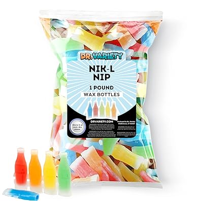 Nik L Nips Wax Bottle Candy Drinks, 1LB Bulk - Nostalgic 90s Soda Bottle Nips Wax Candy - By Dr. Variety