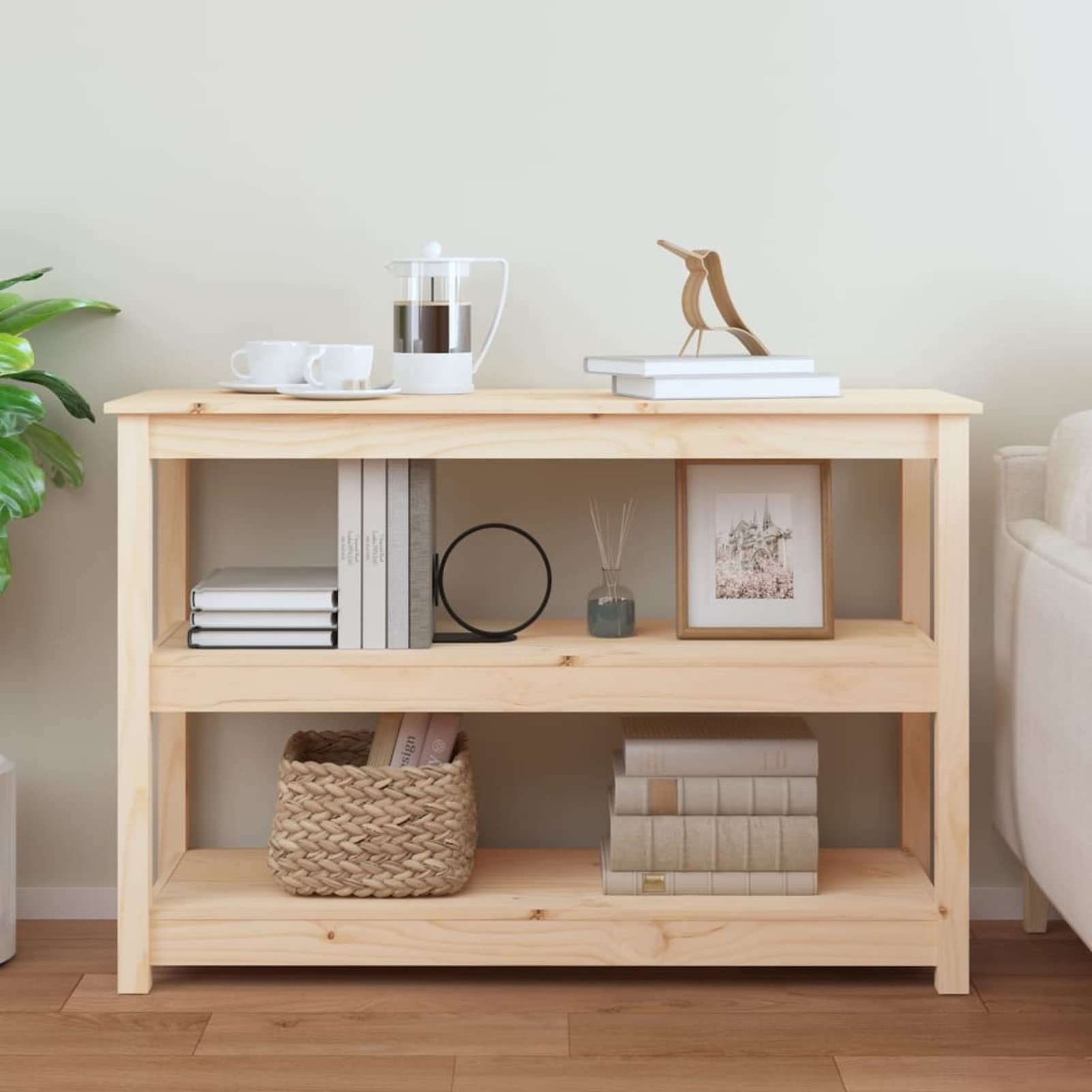 Homgoday Mesa Consola Madera Maciza de Pino 110x40x74 cm Mesas auxiliares de salón,Mesa Consola Recibidor Mueble de Entrada Estrecha Clásica