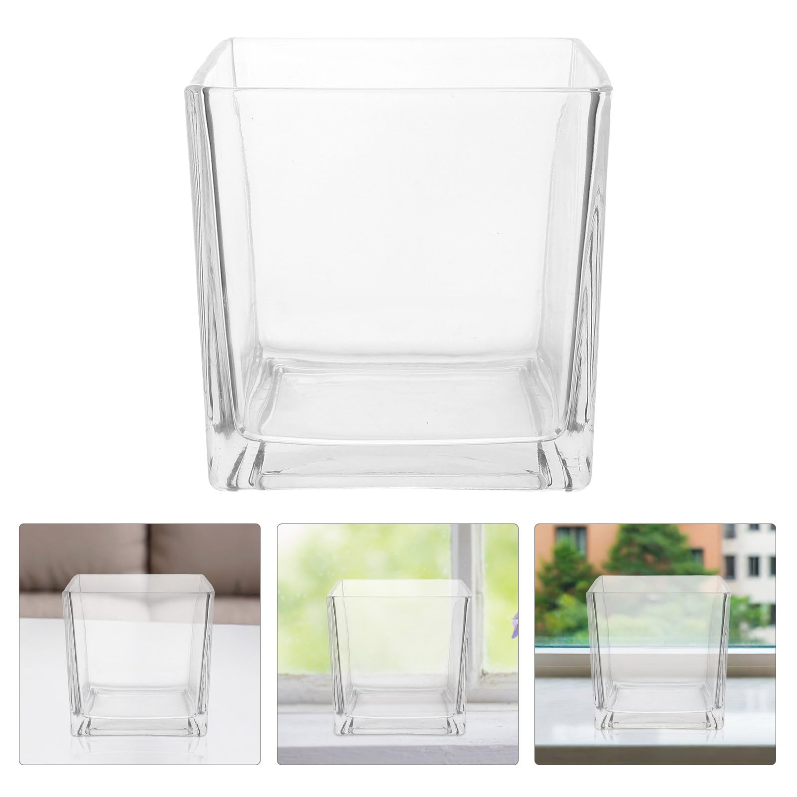 Große Glasvase Würfel Hydroponik für Blumen, Glas, Schlicht
