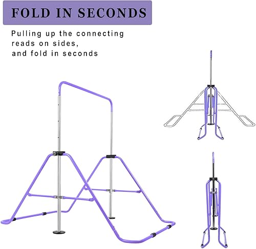 Miniatura 3 de Bighaki808 Barras de gimnasia para niños con anillos, barras horizontales plegables con altura ajustable, equipo de gimnasia expandible, barra de