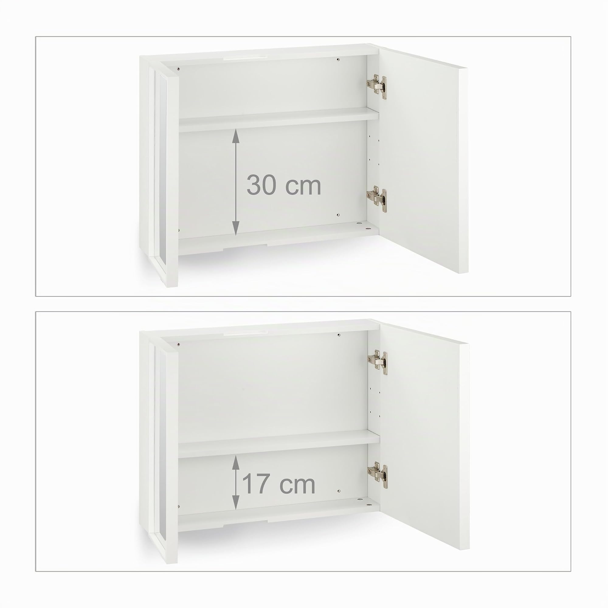 Relaxdays Armario de Baño con Espejo, Mueble de Pared con 2 Puertas Espejadas, 50 x 65 x 15,5 cm, Colgante, Blanco