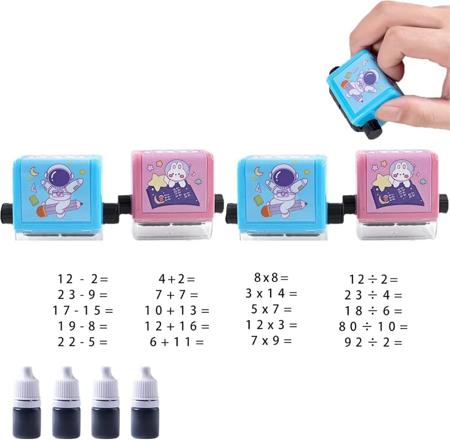 Roller Digital Teaching Stamp - Within 100 Teaching Math Practice Questions, Addition Subtraction Seal Arithmetic Artifact, Reusable Addition and Subtraction Teaching Stamp (Mix 4pcs)