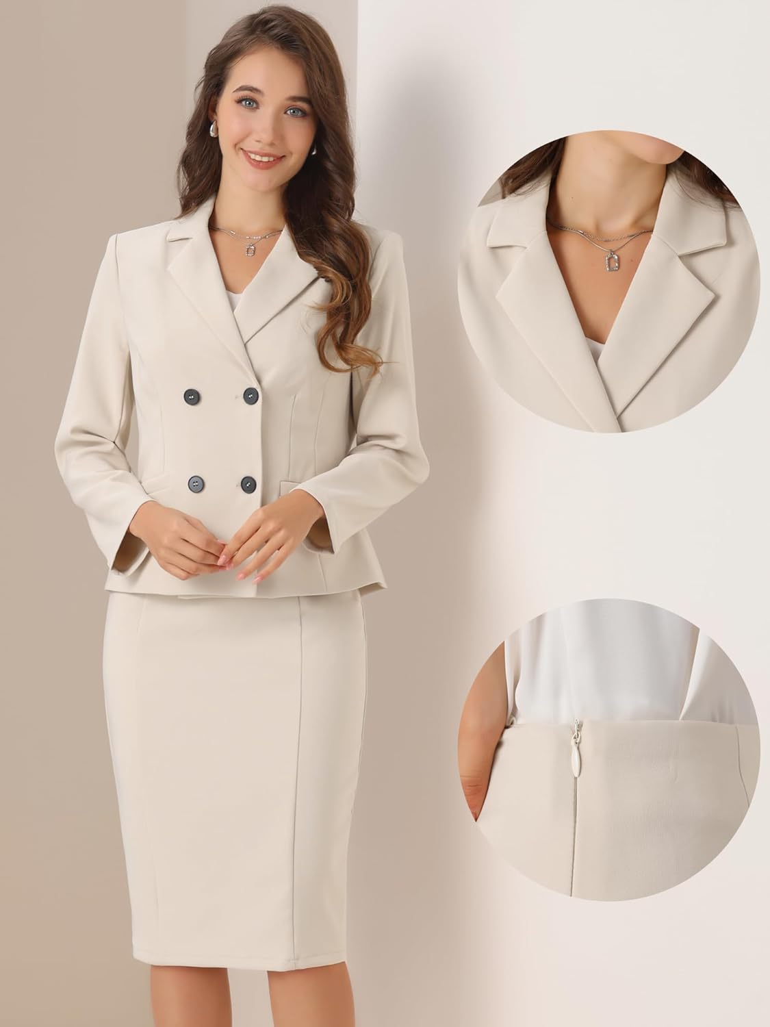 Allegra K Business Skirt Suit Set for Womens 2 Piece Long Sleeve Work Outfits Blazer Jacket Pencil Skirts Set - Image 2