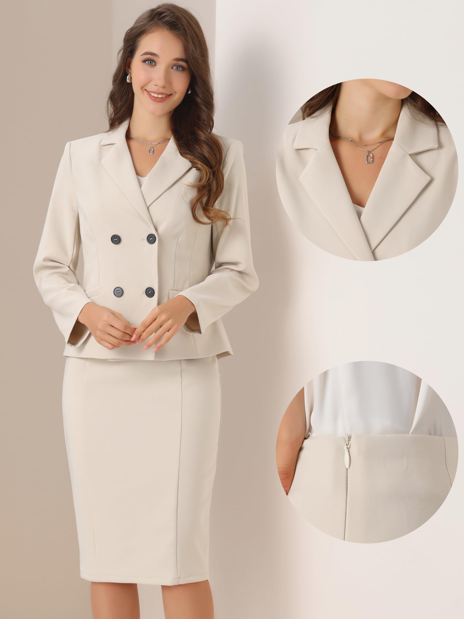 Allegra K Damen Zweiteiliger Business-Anzug Langärm Arbeitsoutfit Blazer Jacke Rock Set