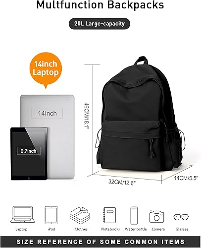 Miniatura 5 de Mochila para escuela, mochila de escuela secundaria para adolescentes, niñas y niños, Negro pequeño, Mochilas Daypack
