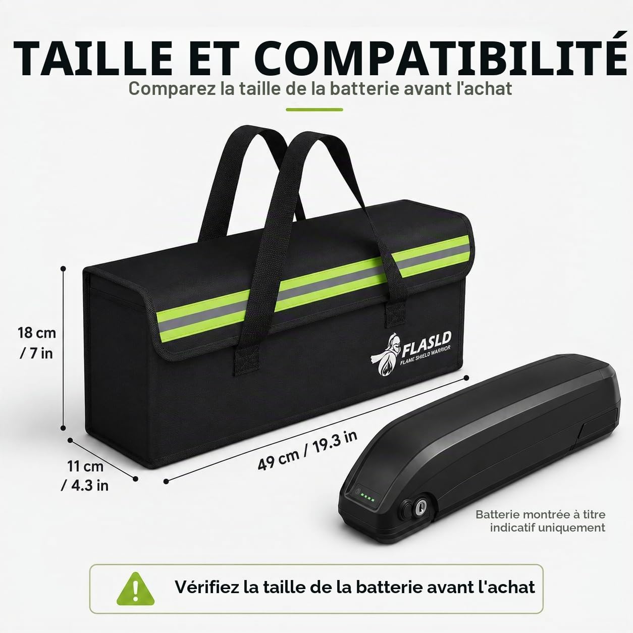 FLASLD Lipo Lot de 2 sacoches ignifuges pour accessoires de vélo électrique, étui de charge anti-explosion, grande capacité, boîte de rangement pour batterie Lipo (49 x 10,9 x 17,8 cm), noir