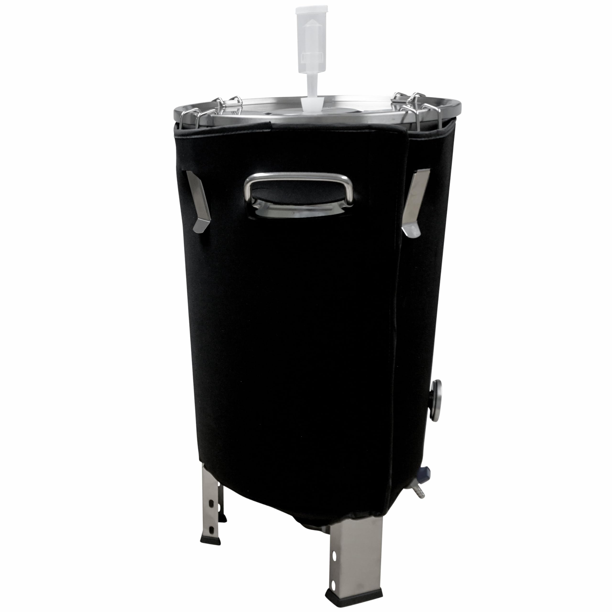 Edelstahl Gärbehälter Gärtank Fermenter 30 L Restauslauf mit Isoliermantel | konisch mit Boden-Restauslauf, Innen-Thermometer, luftdicht verschließbarer Spanndeckel Saft-Fermentation