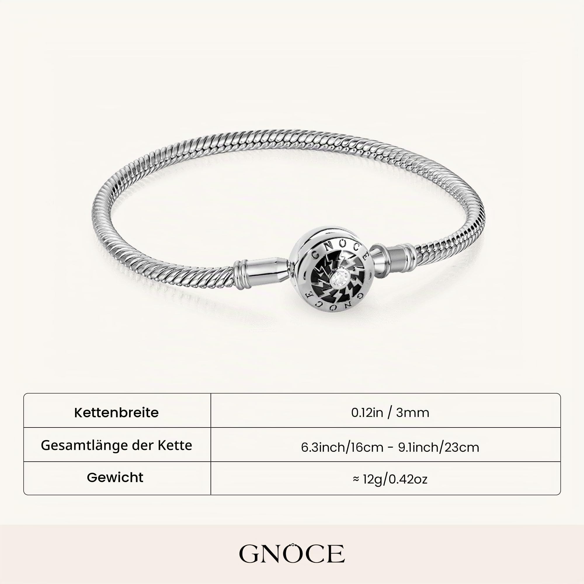 Gnoce Klassisches Charm Armband mit Runder Verschluss Schließe 925 Sterlingsilber "Der Moment, den ich Sie treffe" Elegantes Schlangenkette für Damen Herren