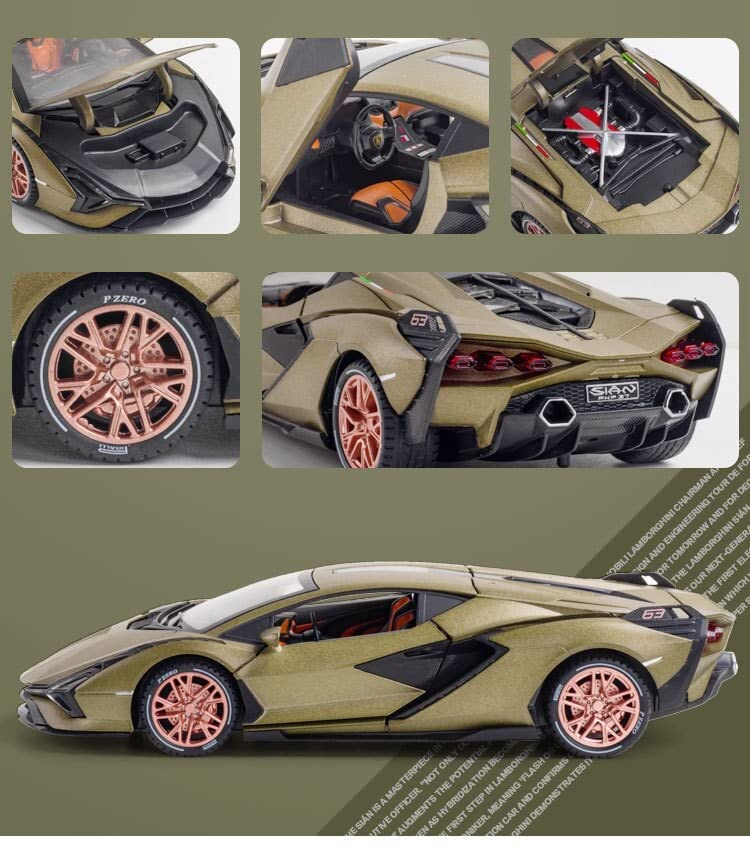 1/24 Big Lamborghini SIAN Toy Car Metal Pull Back Diecast Car with Openable Door and Sound Light, Gifts Toys for Kids 4