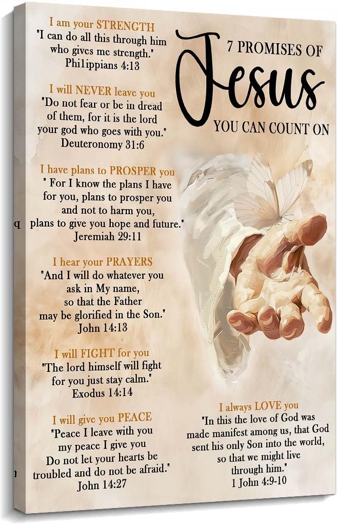 Axglnumber Jesus Wall Decor Framed Christian Poster, The Seven I am Statements of Jesus Christ Bible Quotes Wall Art Hand of God Pictures for Bedroom Decor 12x18 inches