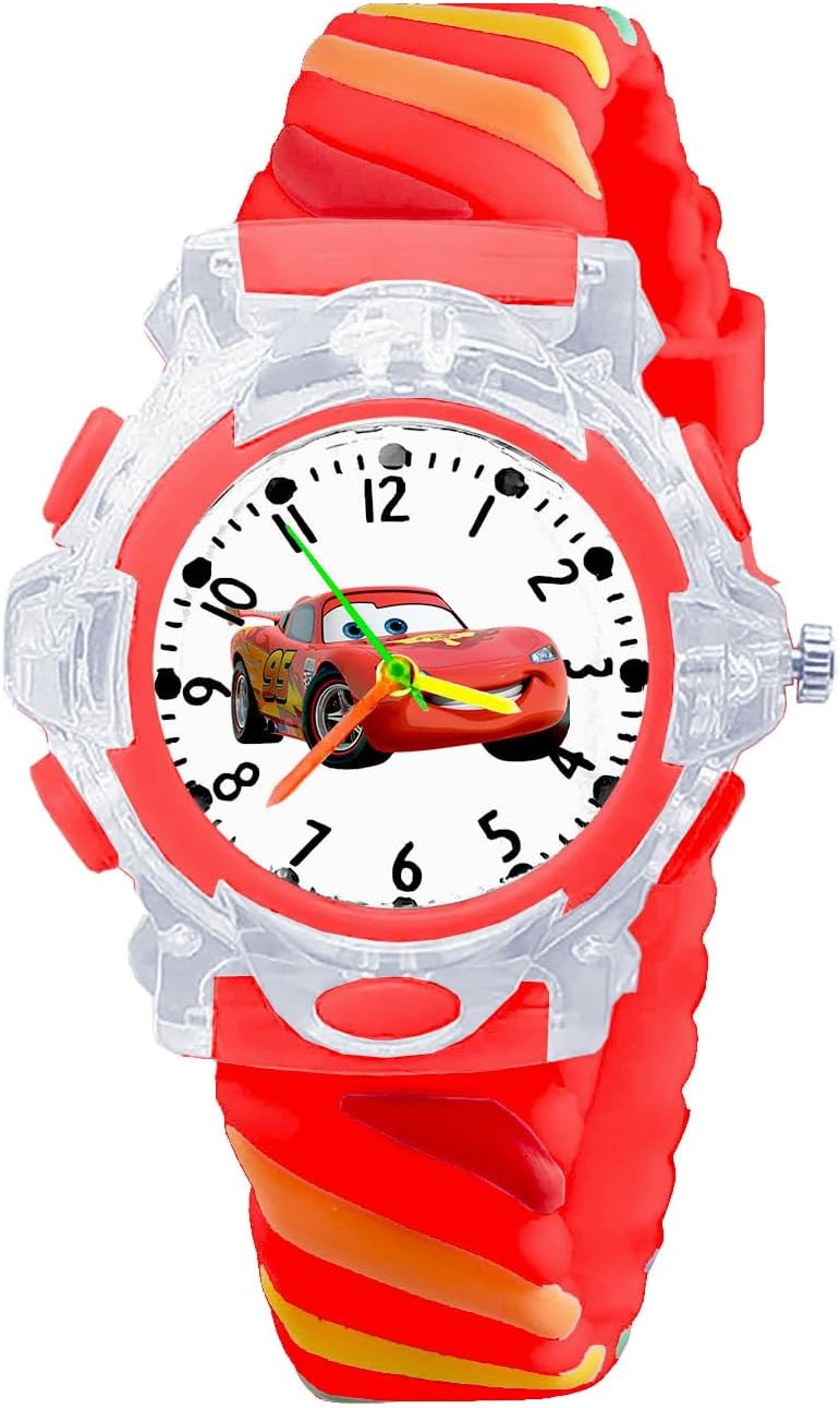 Time Up Analog Dial Glowing Disco Light,Rainbow Color Strap & Cartoon Character Display Watch for Kids (Age:3-10 Years)-VSP-Y