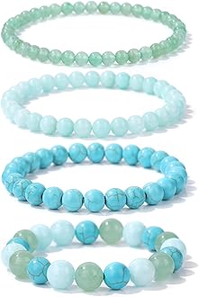 Vinswet 4pcs Beaded Bracelets for Women,Natural Healing Crystal Gemstones Bracelet,Anxiety Stress Relief Bracelet Handmade purple Jewelry Gifts for Women