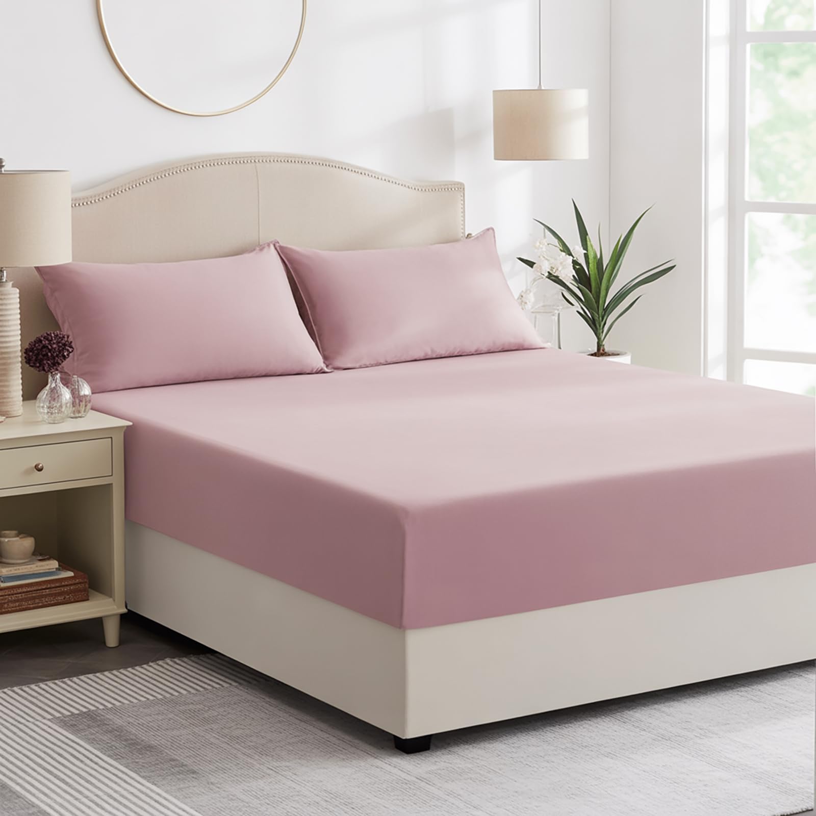 Tifschlaf Double Fitted Sheet Deep - Rose Pink Bed Sheet Extra Deep Pocket 16 inch (40 cm), Soft Brushed Microfiber Mattress Bottom Bedding Sheet, 135x190cm — image 1