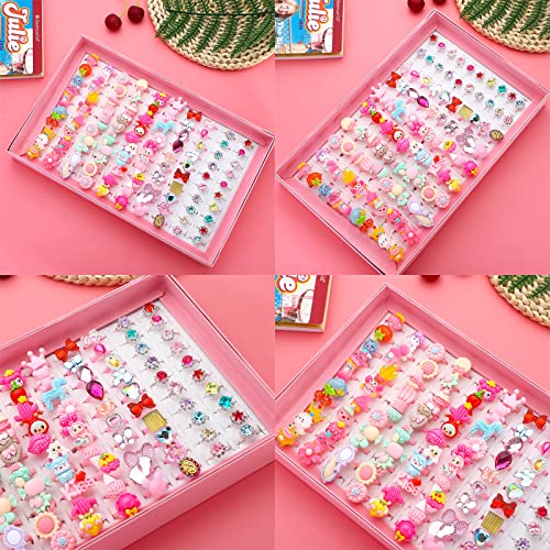 NEWITIN 7 Pieces-100 Pieces Cute Rings for Girls Crystal Ring Girl Pretend Play and Dress up Rings Adjustable Ring Kids Jewelry Little Girl Gift for Girls Kids4