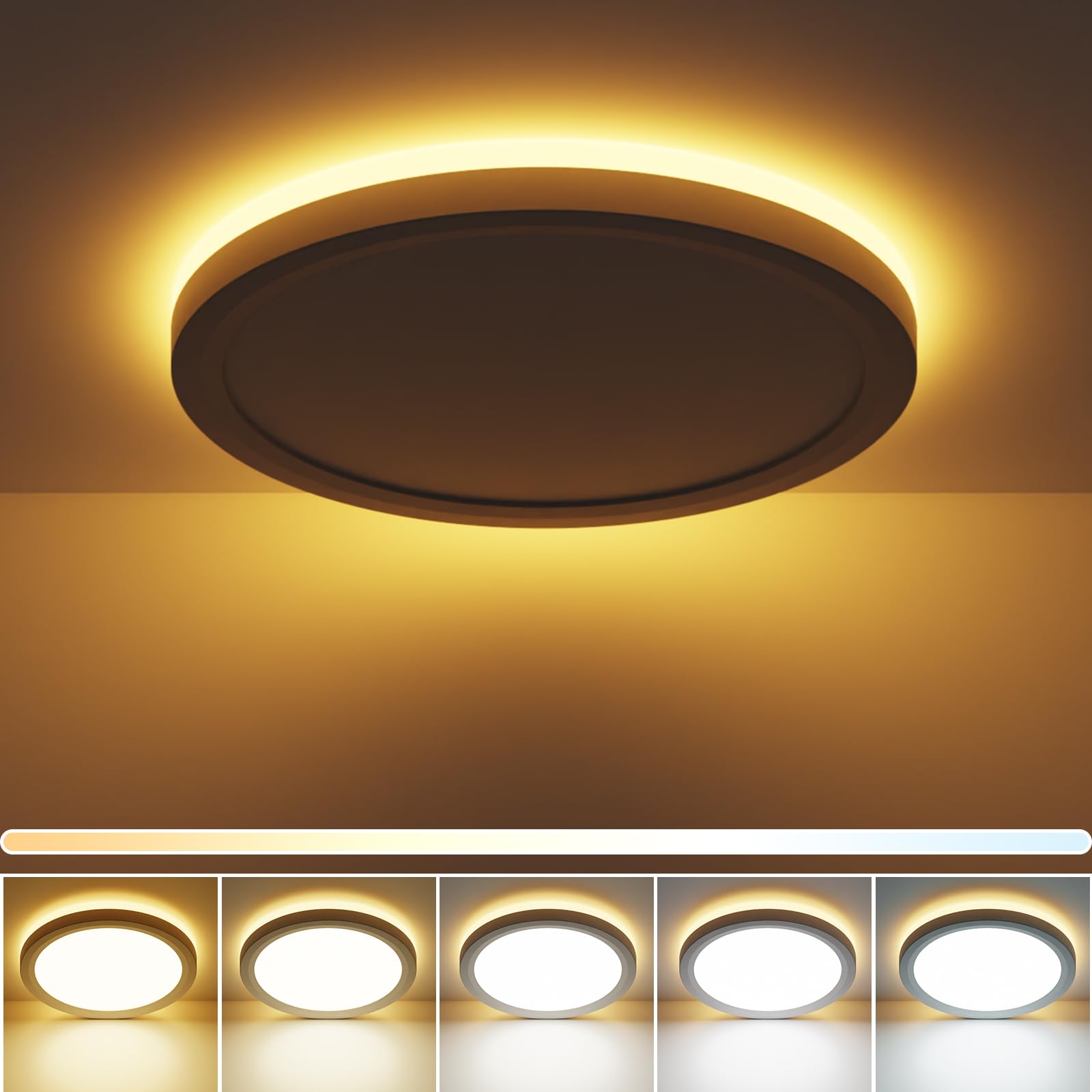 zemty LED Bathroom Light 24W 2400LM, 5 Color Temperatures Flush Ceiling Light Modern