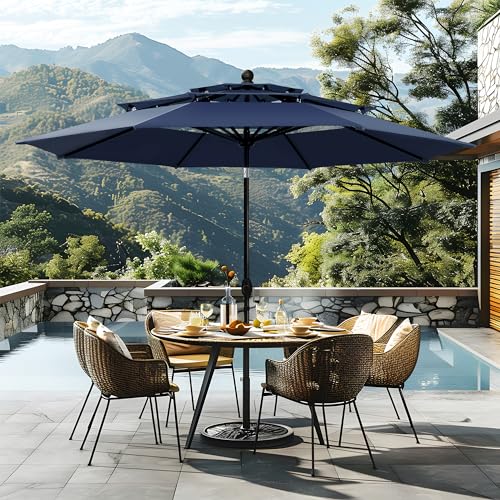 Sophia & William 10ft 3 Tier Auto-tilt Patio Umbrella,Wind Resistent,Outdoor Patio Umbrellas Double Vented Umbrella with Crank for Pool Garden Backyard, Navy