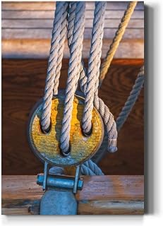 Large Wall Art Decor Wooden Pulley Rope Vintage Sailing Boat Rigging Vertical Pictures Framed Canvas Wall Art for Living Room Bedroom Bathroom Artwork Paintings Kitchen 36x24