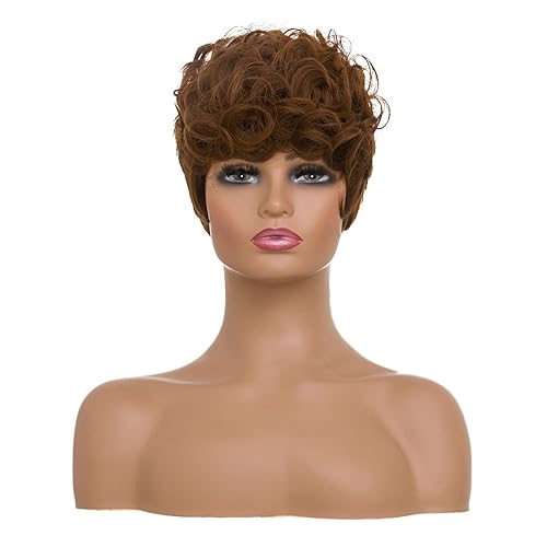 Miniatura 3 de MOONSHOW Pelucas de cabello corto para mujeres negras, peluca roja degradada, pelucas de corte Pixie con flequillo, peluca corta Pixie para mujeres