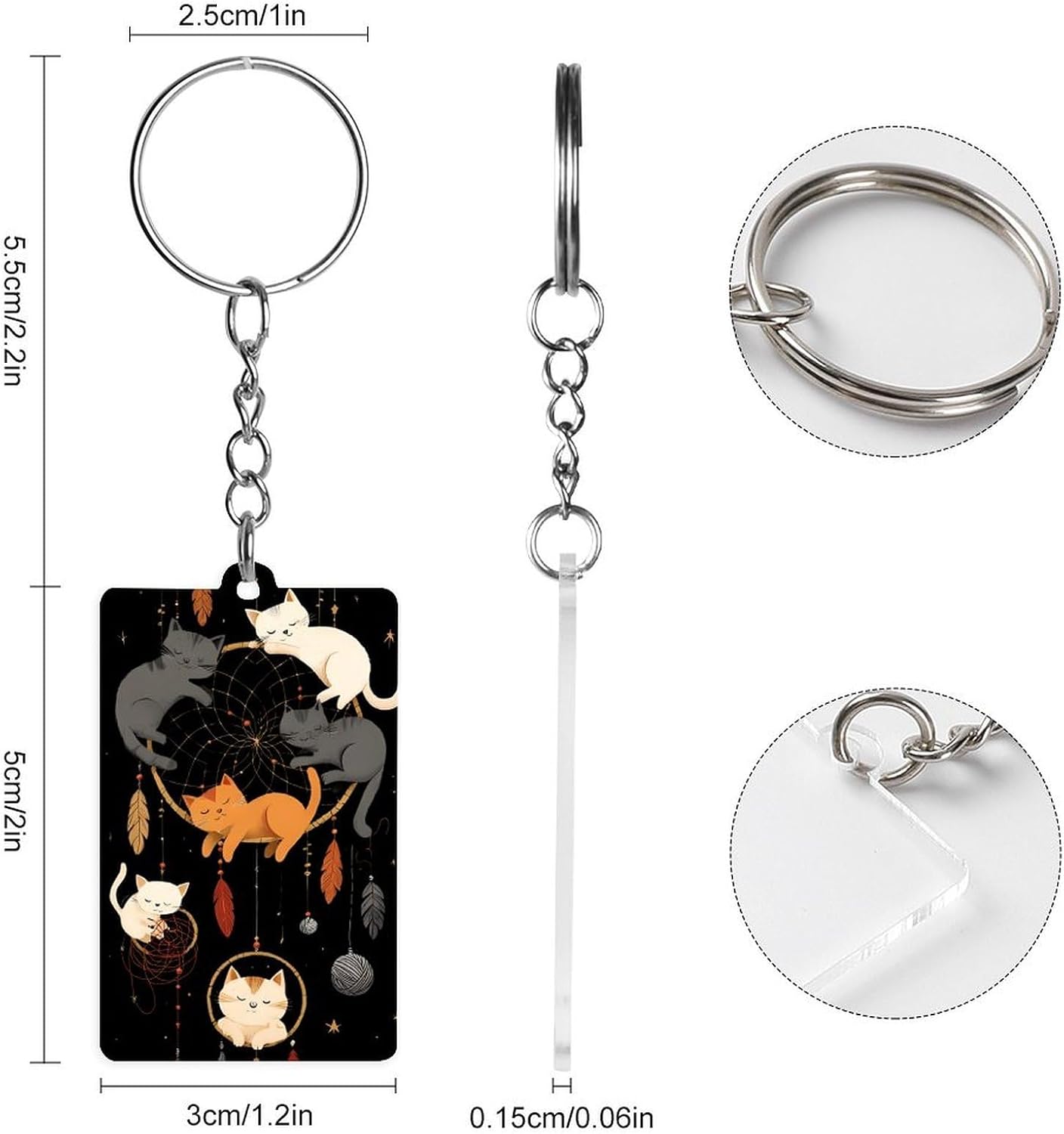 Cat Dream Kittens Catcher Cute Keychain Compact Acrylic Key Ring Holder image 2