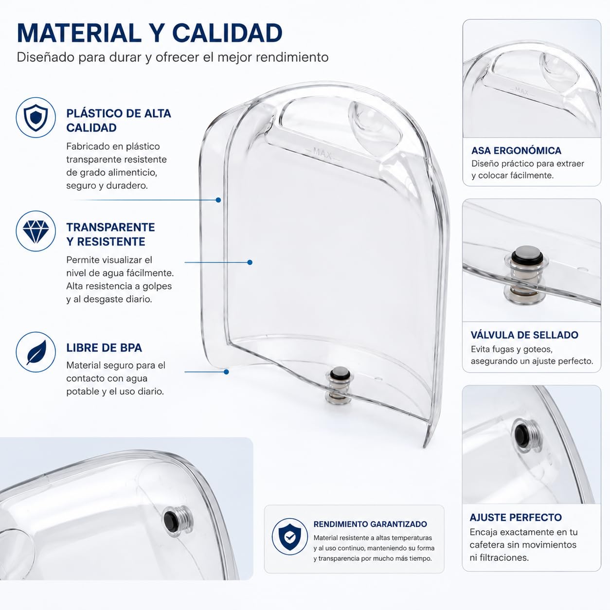 CABLEPELADO Deposito de agua para cafetera MS-623472 | Depósito de recambio de 0,8 litros | Transparente | Compatible con Nescafé Dolce Gusto Mini ME KRUPS y Delongi