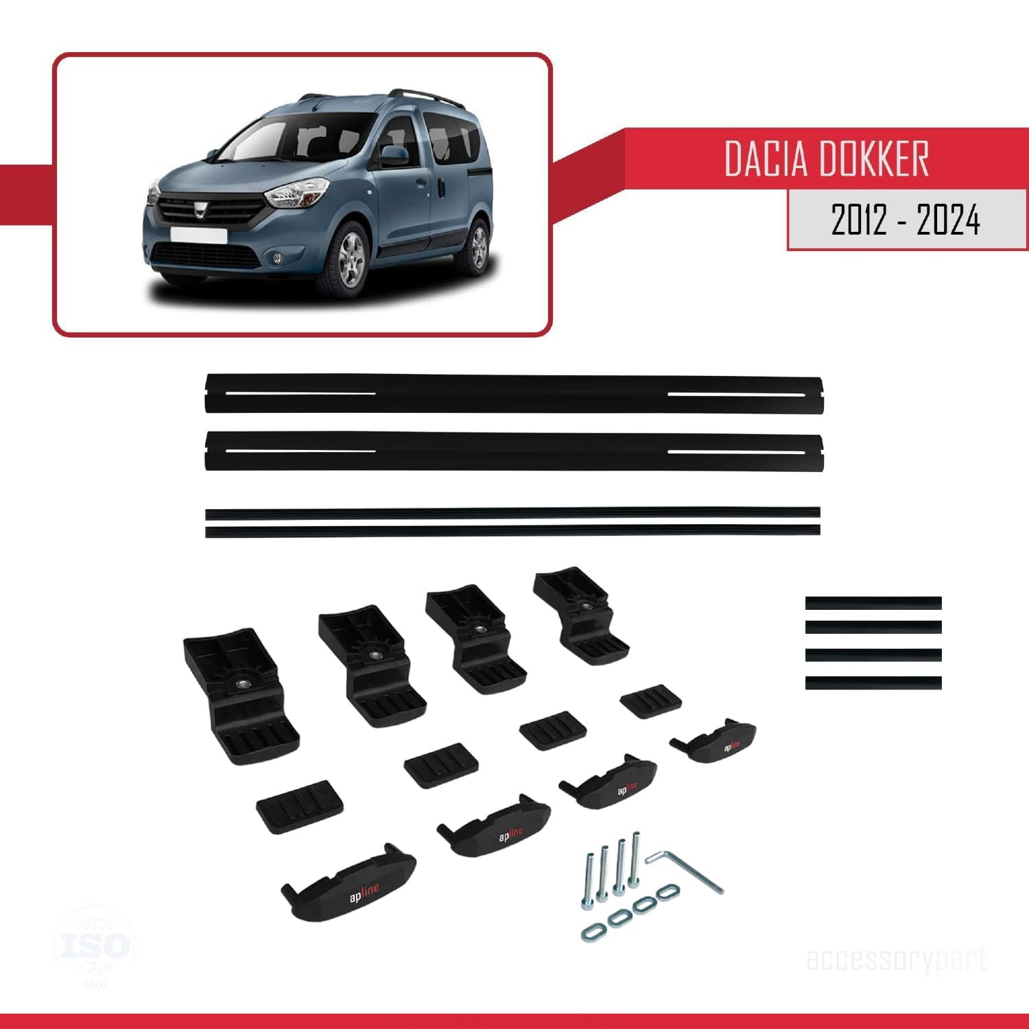 Kompatybilny z Dacia Dokker (K67) 2012-2024 BASIC Model Aluminiowy bagażnik dachowy 2 poprzeczki, czarne