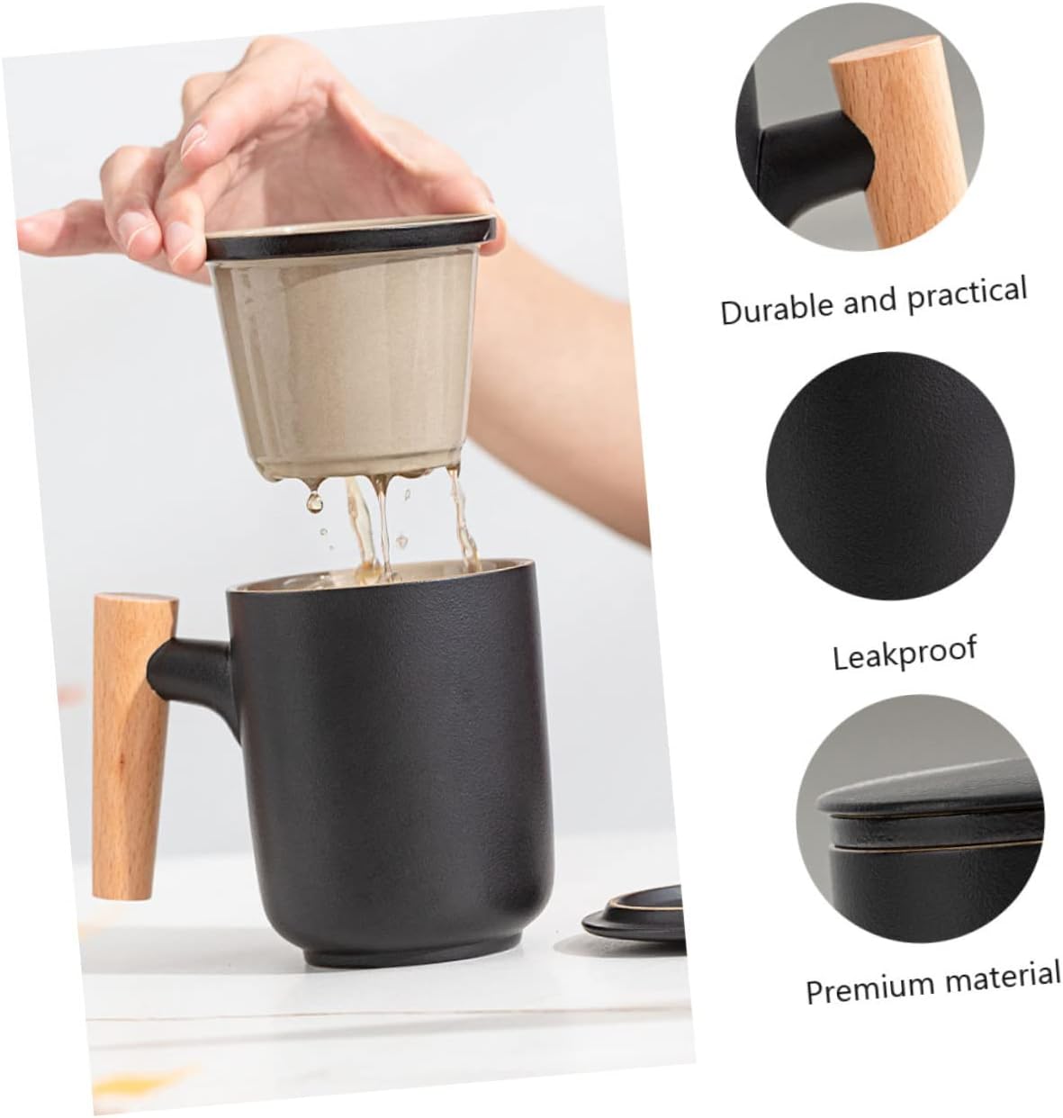 1Set Double Tea Infuser Portable Tea Cup Capacity Office Mug for Loose Leaf Tea Lightweight and Easy to Carry for Home and Travel Glaze