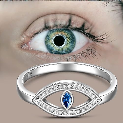 Miniatura 4 de Anillo contra el mal de ojo, anillos para mujer, protección griega, ojos azules, anillo de plata de ley 925, zafiro Mal De Ojo, joyería turca