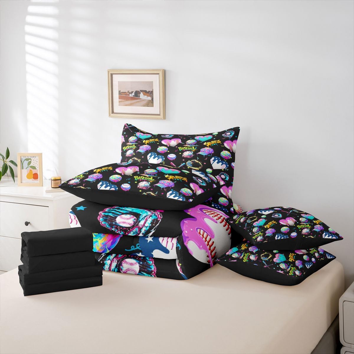 Ice Cream Baseball Dessert Comforter Set Queen Size Kids Bed in a Bag