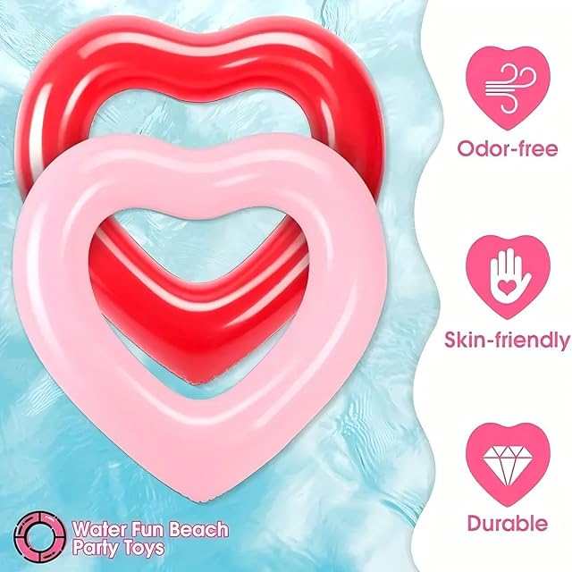 Foto 2 de 7 de Flotador hinchable con forma de corazón, 120 cm, para adultos, para piscina, playa, fiesta, color rosa