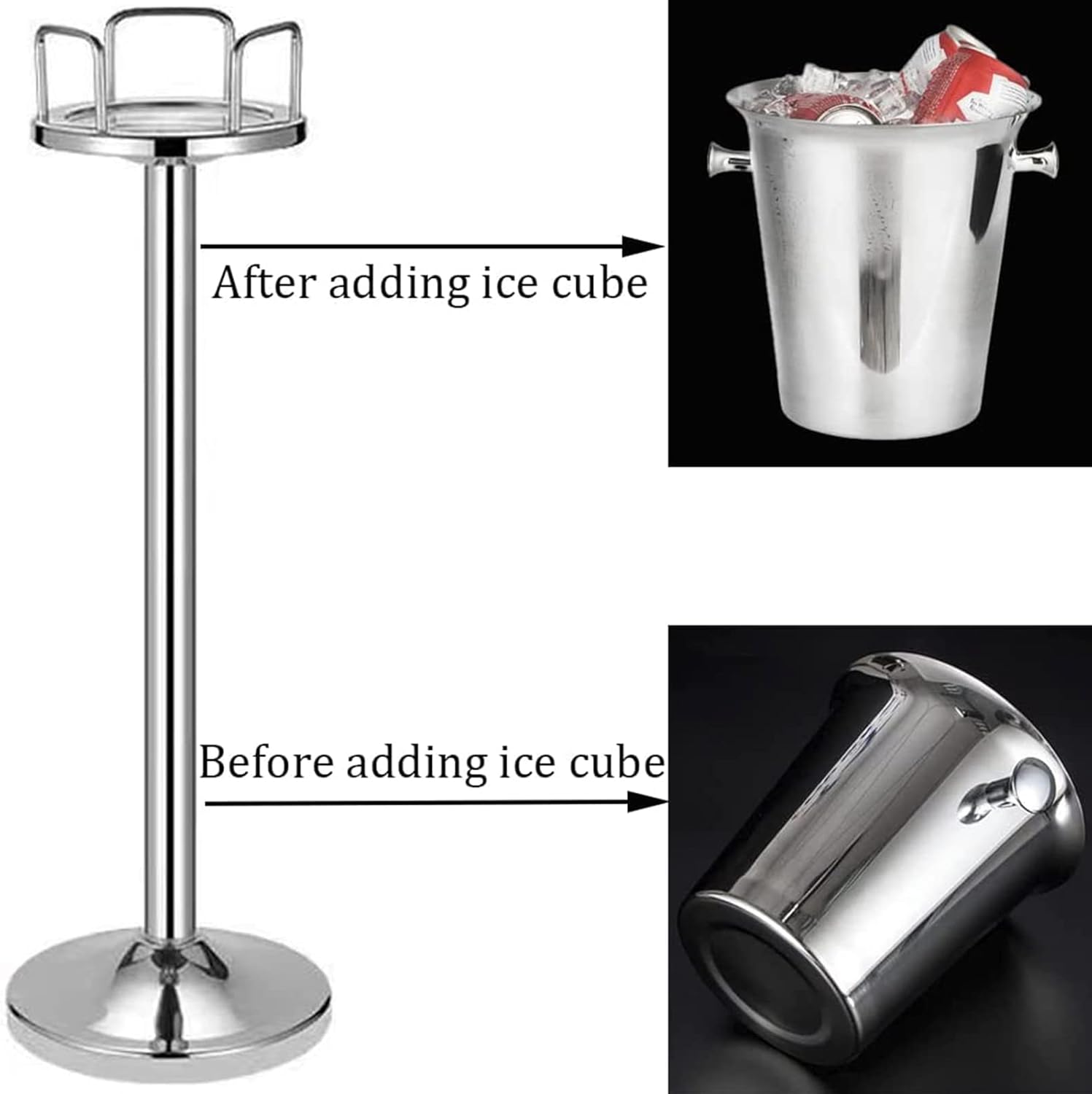 Ice Bucket With Stand, 1.1 Gal Steel Ice Holder With 2 Handles, Free Standing Champagne Bucket For Cooling Wine, Champagne, Beer, 35.83in Height