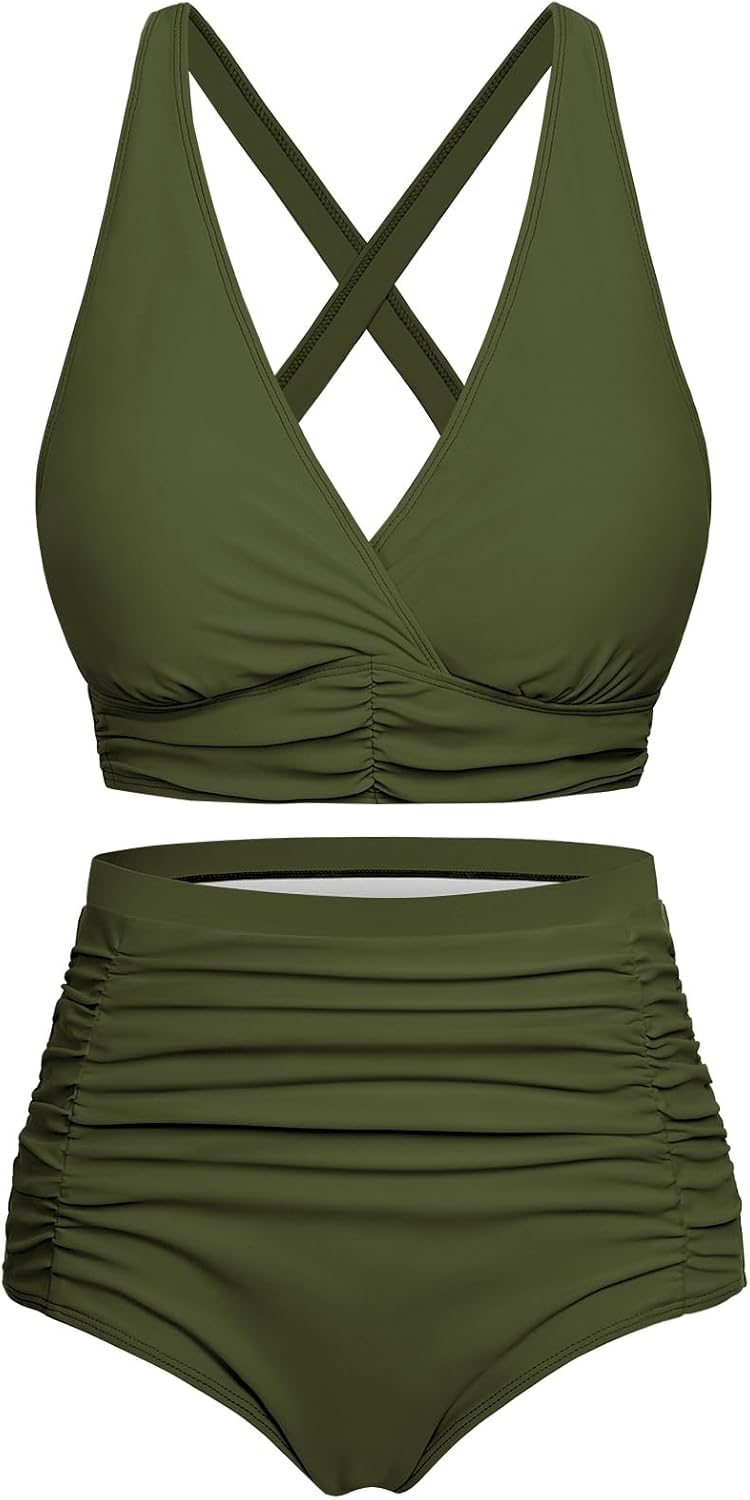 Svanco Bikini's voor dames, push-up-badpak, hoge taille, reducerend, 2-delig, badmode, bikini, hoge strandkleding voor de zomer, Blauw, S