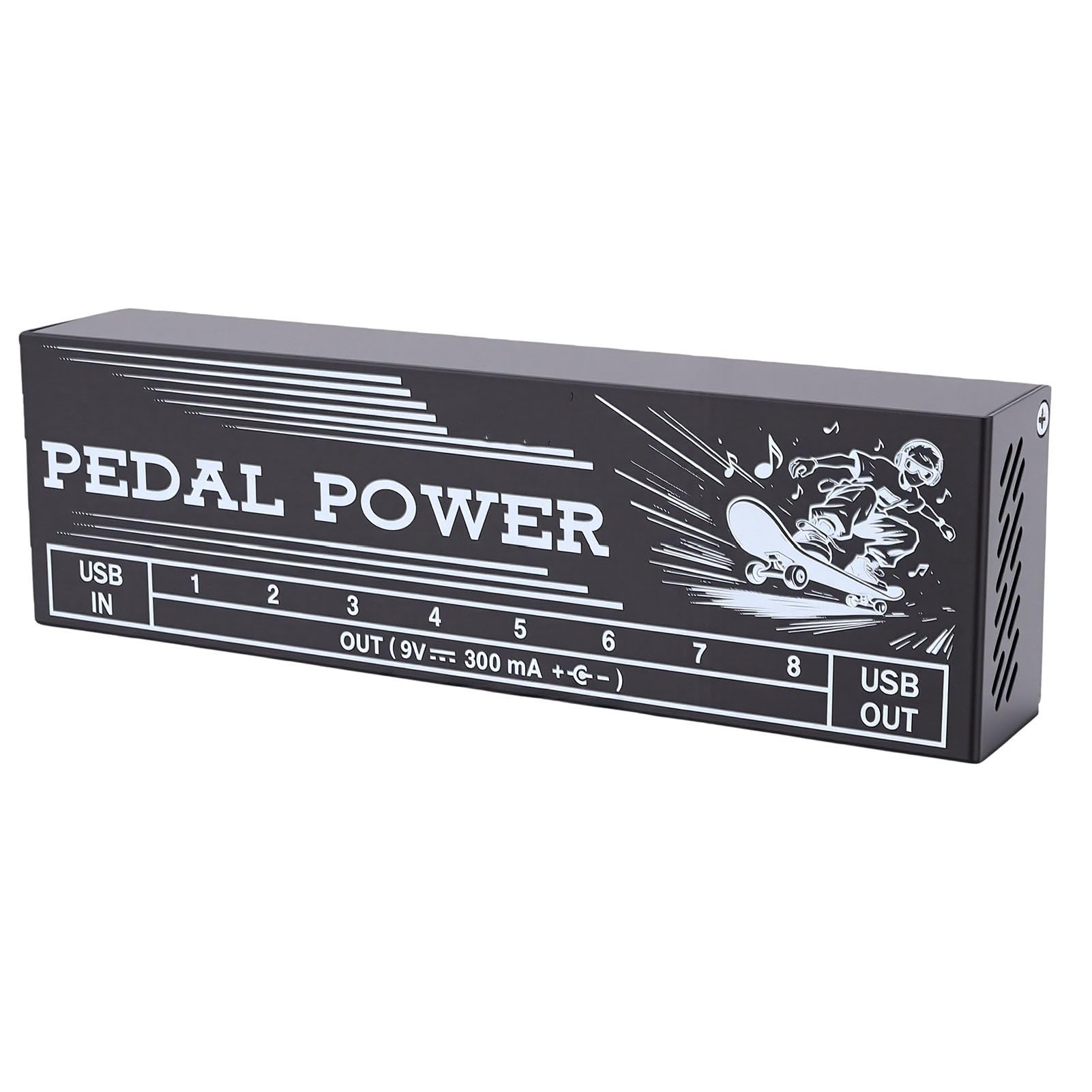 POENVFPO Alimentatore per Pedali Effetto Isolato 8 Uscite 300mA con | 9V DC 300mA per Uscita, Filtro di Riduzione del Rumore, Indicatori LED, Porta di Ricarica USB 5V 1A