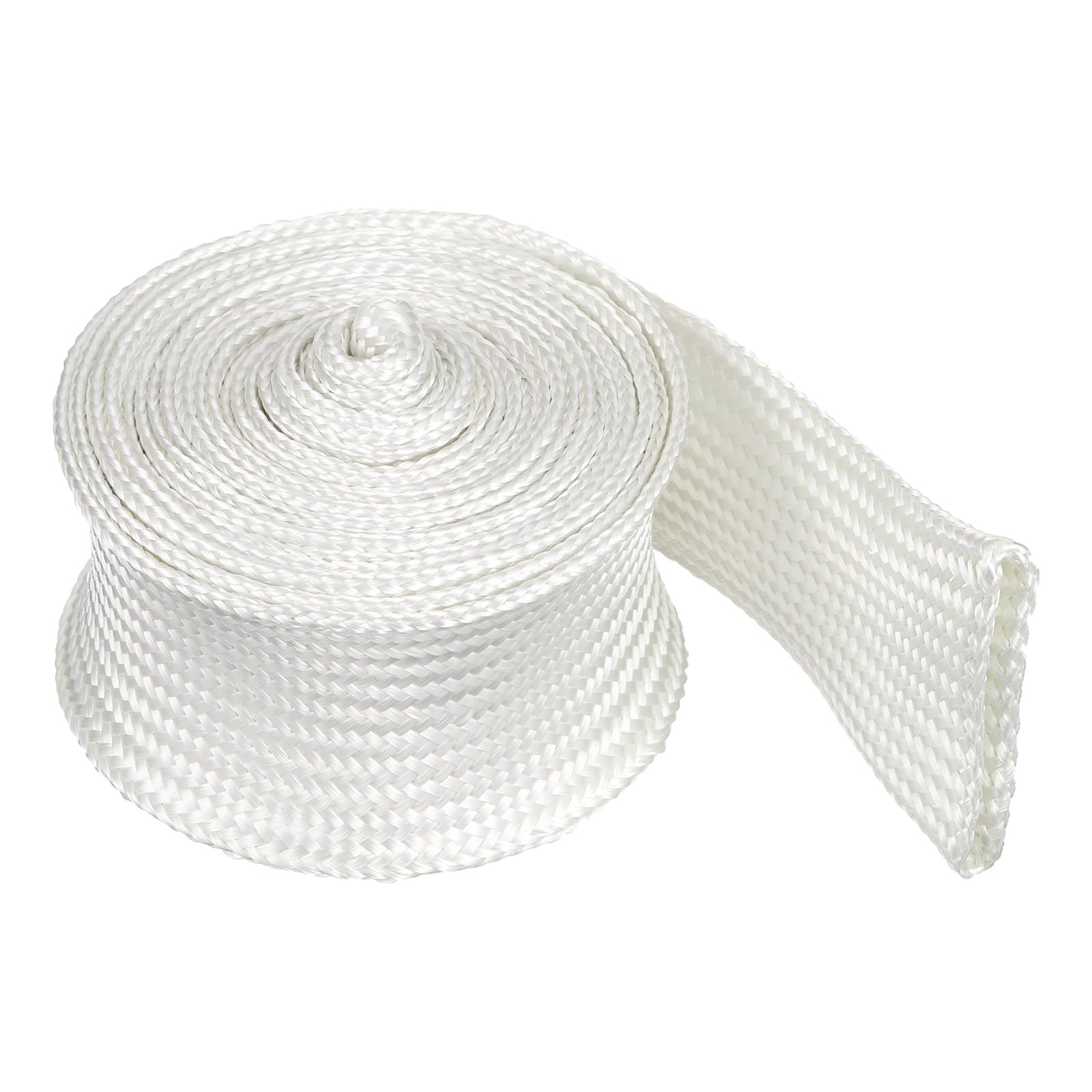 sourcing map Braided Sleeving 3meter x 35mm High Temp Fiberglass Braid Cable Sleeve for Automotive Home Office Cables Video Cord Management Cable Protection, White