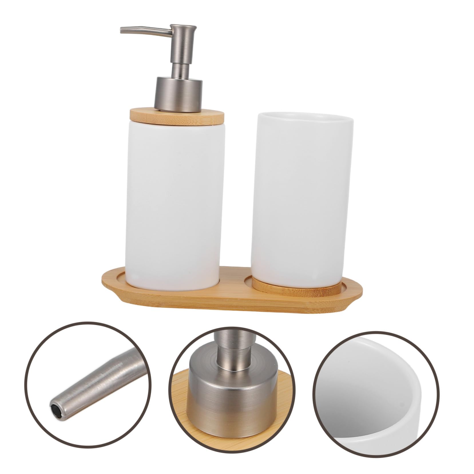 Mobestech Dispensador de Jabón y Vaso para Cepillos de Dientes Accesorios de Cerámica Blanco Conjunto de Baño Portátil y Práctico Portátil y Práctico para Baño y Tocador para Baño y Tocador