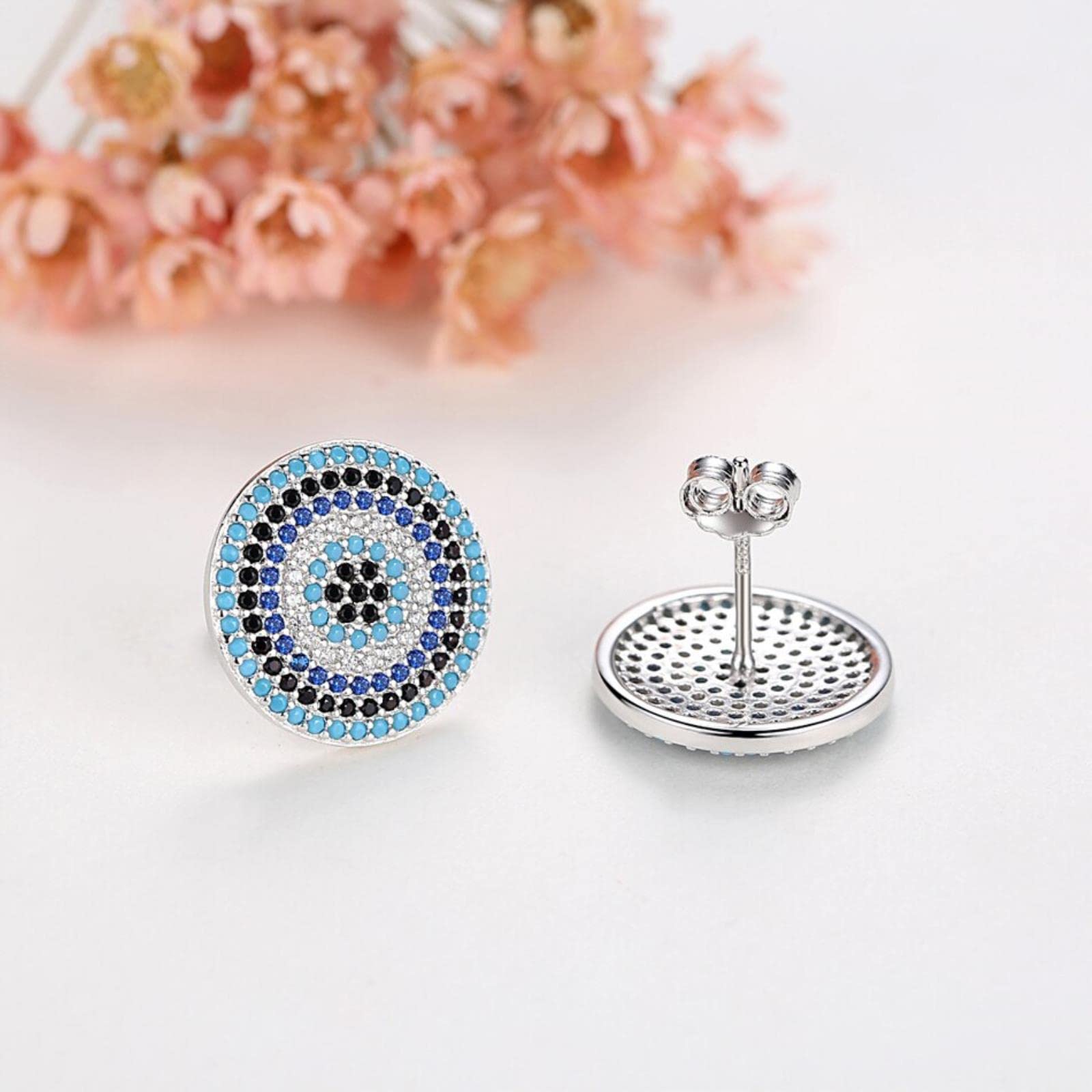 Lucky Turkish Evil Eye Pendientes para Mujer Plata De Ley 925 Big Bule Stone Crystal Stud Pendientes Joyería De Moda