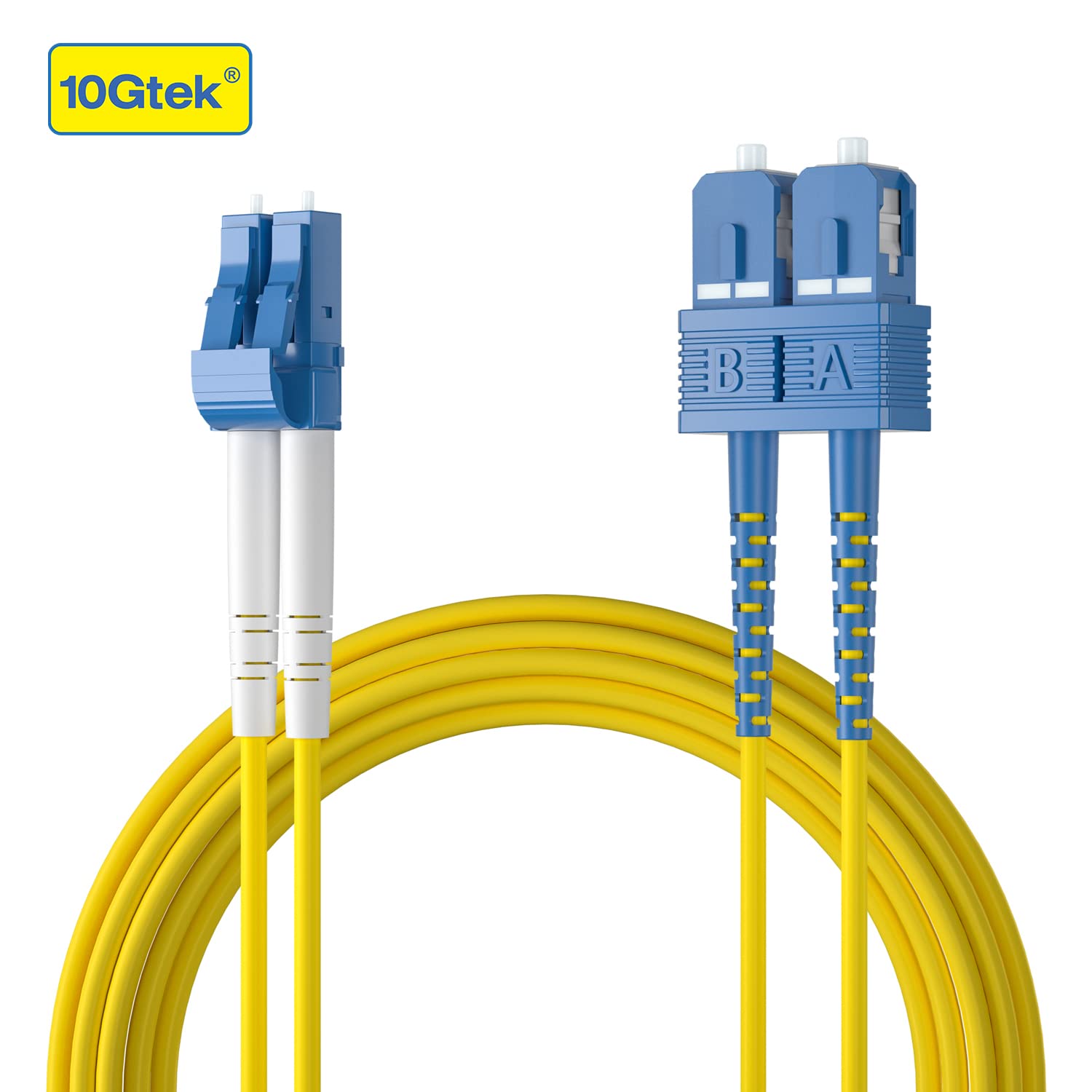 10Gtek Fiber Patch Cable - LC to SC OS2 1G/10G Singlemode Jumper Duplex 9/125 LSZH Fiber Optic Cord, Yellow, 3-Meter(9.8-ft), 2-Pack