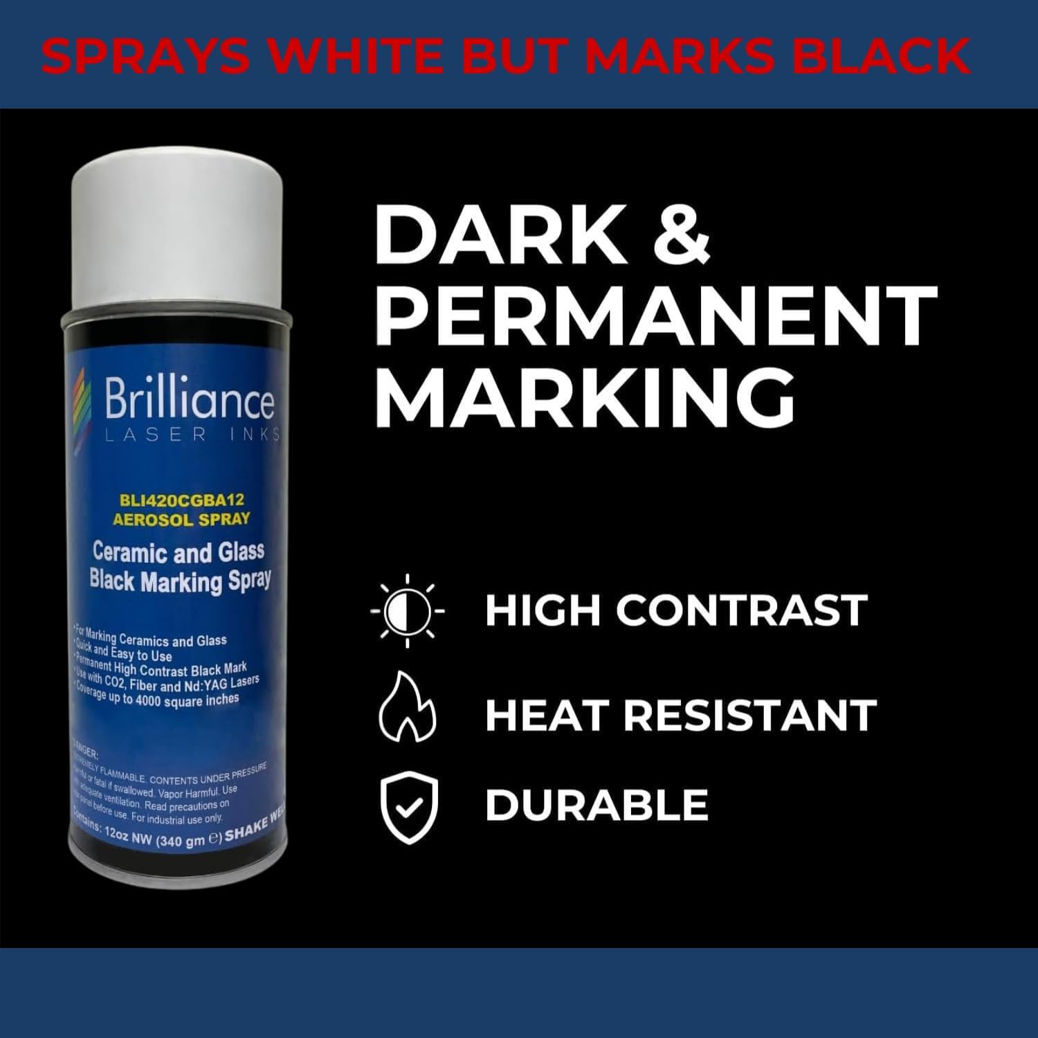 Brilliance Laser Inks Ceramic and Glass Black Marking Spray - 12oz Aerosol Marks on Ceramics and Glass. Aerosol for Fiber, YAG, Diode, and CO2 Laser Engraver Machine, BLI420 - Image 5