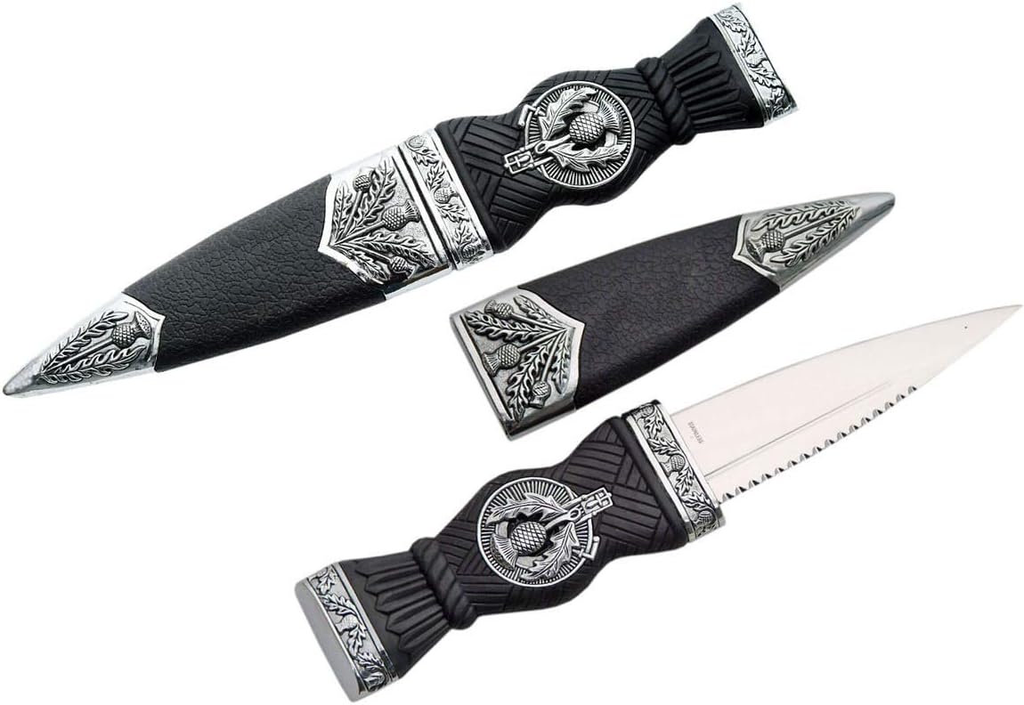 SZCO 9.5” Ceremonial Sgian Dubh Scottish Dirk Knife for men - Stainless Steel Blade, Decorative Thistle Design & Fixed Blade Knife with Sheath - Scottish Gifts and Cool Knives for Men, Collector Knives