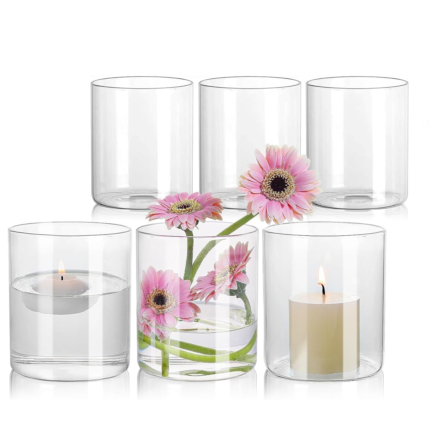 JOAAZAR Pack of 6 15 cm Transparent Glass Vases for Table Decoration, Flowers, Candles, Wedding Table Decoration