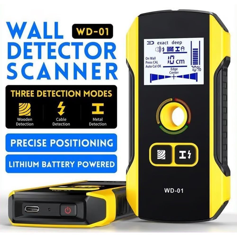 Detector de vigas de precisión con escáner de pared para cables metálicos, tuberías y vigas con pantalla LCD, orificio de posicionamiento de 120 mm, resistente a los golpes y recargable