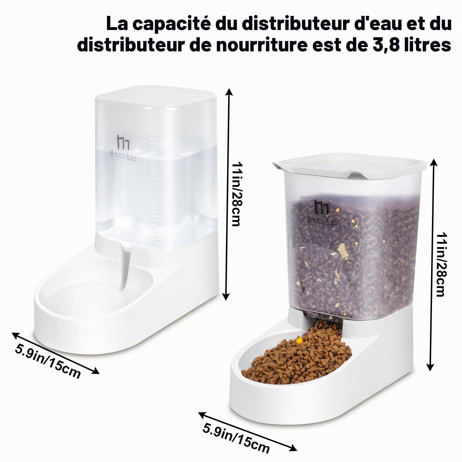 Marchul Abreuvoir et alimentateur Automatique pour Chats, Chiens, 3,8 L avec Distributeur d'eau et Distributeur Automatique pour Animaux
