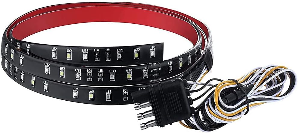 juneven Tailgate Light Bar 60 Inch Truck Brake Flexible Strip Trailer Tail Lights Turn Signal Reverse Back Up Stop Running Light for Pickup RV SUV Van Car Jeep, Red/White, No Drill Needed