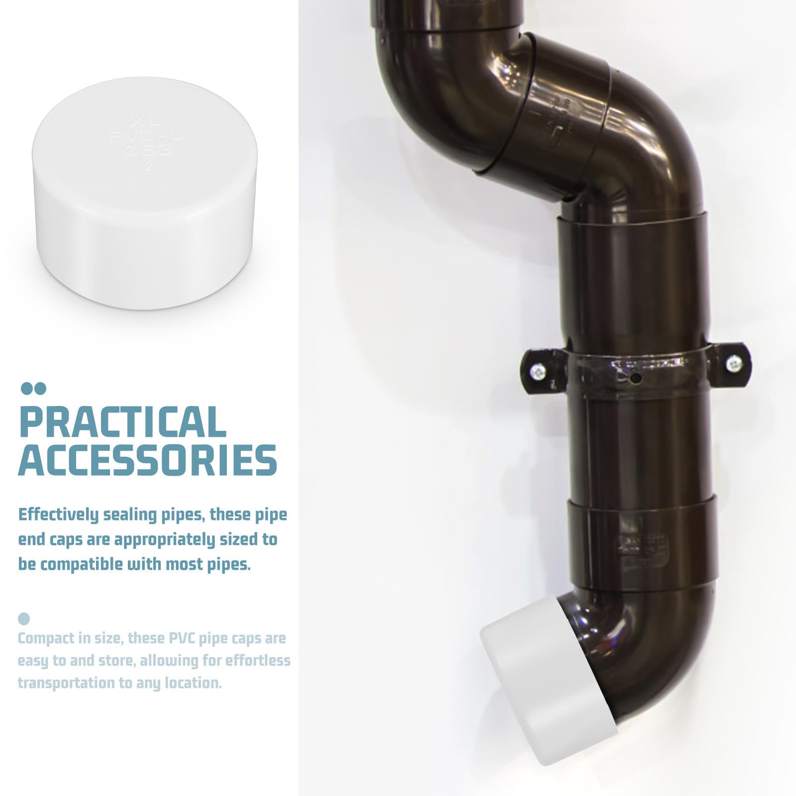 SEWACC Lot de 4 Bouchons D'extrémité Pvc 63 Mm Blanc, Embouts de Tuyau Pvc Robustes, Raccords Étanches pour Plomberie Domestique et Industrielle, Accessoires Plomberie