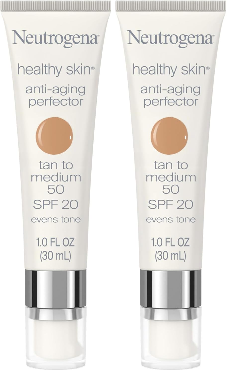 Neutrogena Healthy Skin Anti-Aging Perfector Tinted Facial Moisturizer and Retinol Treatment with Broad Spectrum SPF 20 Sunscreen with Titanium Dioxide, 50 Tan to Medium, 1 fl. oz (Pack of 2)