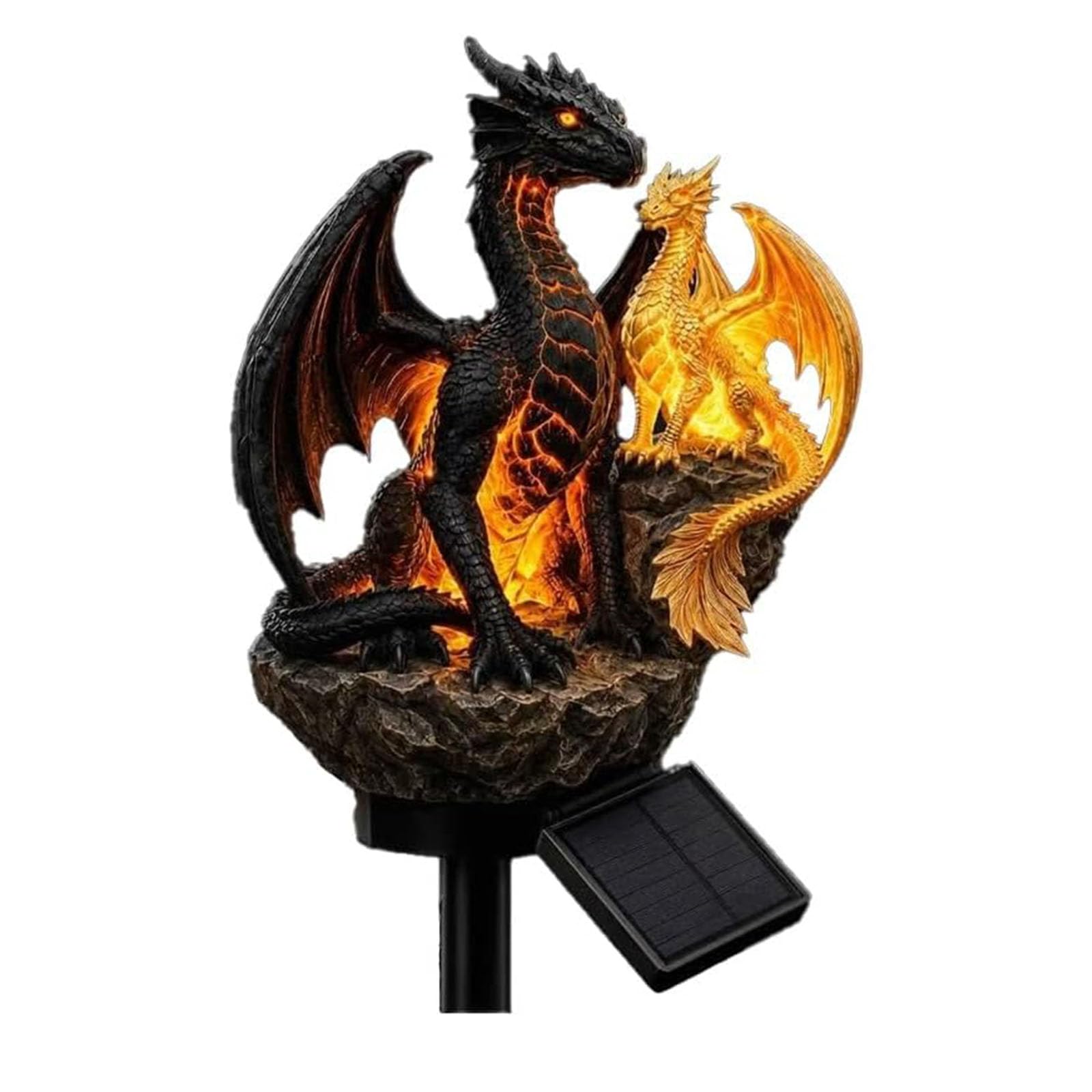 Dragon Legacy Golden Ember Edition Lampe solaire de jardin en forme de dragon, lampe solaire en forme de braise dorée, lampe figurine de statue jardin de dragons,gothique médiévale fantastique (1pc)