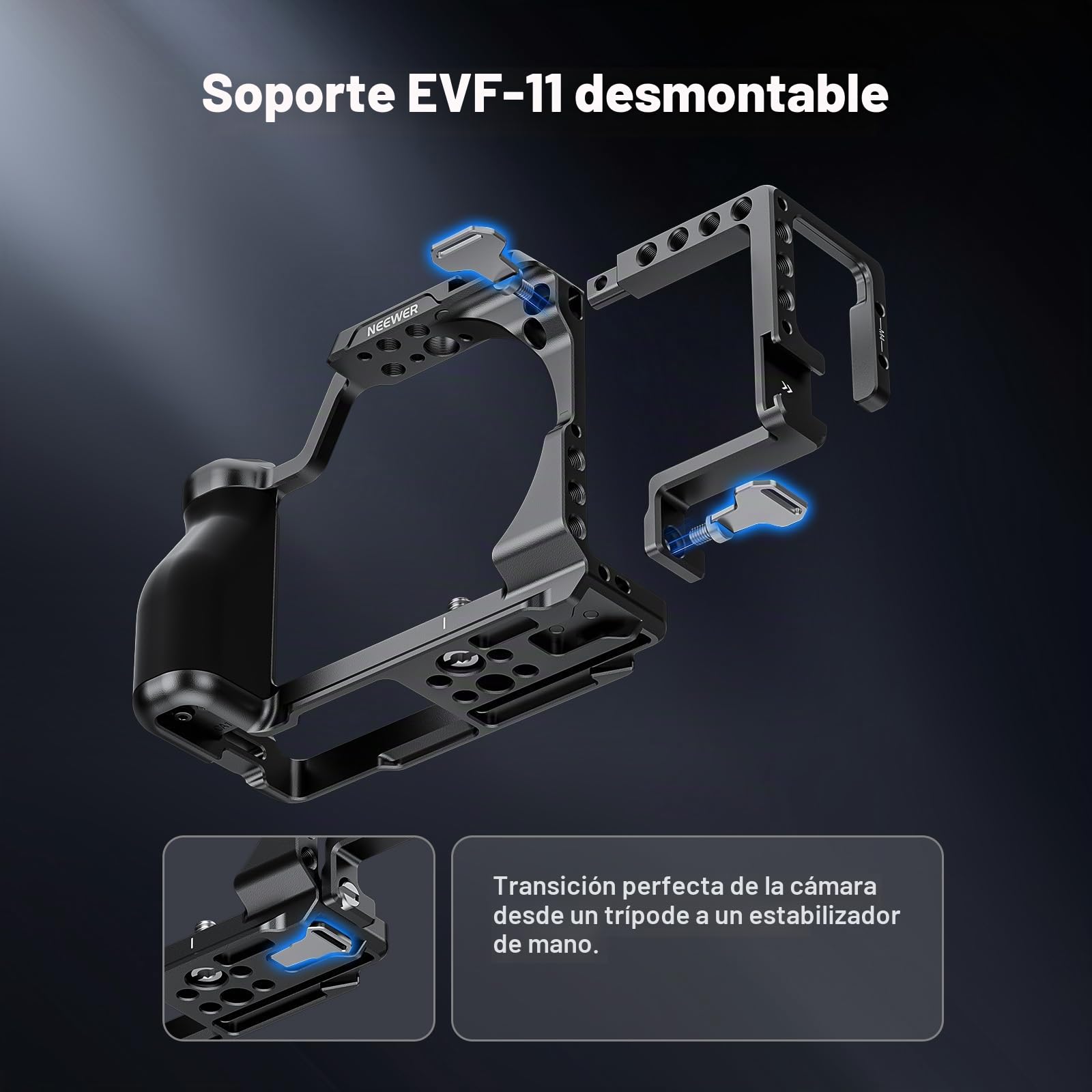 NEEWER Jaula para fp/fp L, Jaula de Cámara Metal con Soporte EVF-11, Roscas 1/4" y 3/8", Placa Liberación Rápida Arca, Agarre Ergonómico Silicona Compatible con Sigma fp fpL dji RS 4 Pro Gimbal,CA132