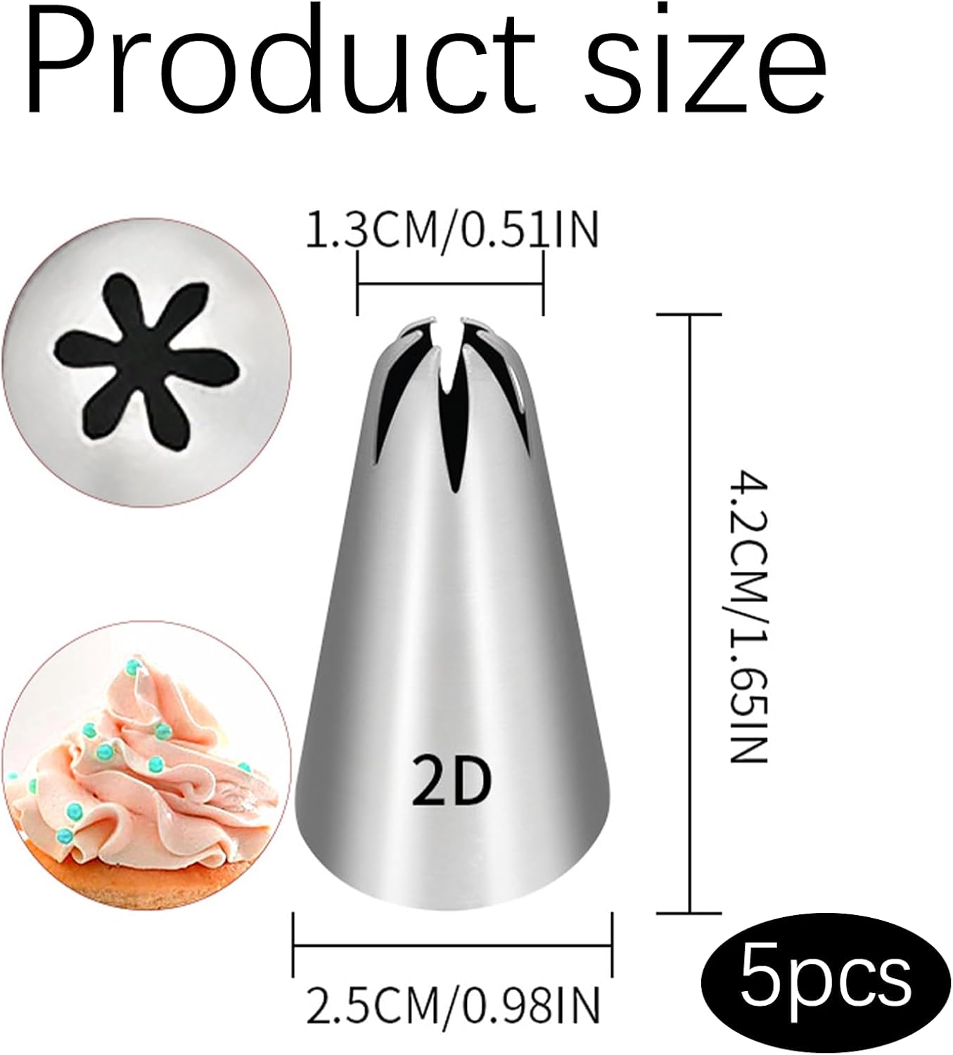 5 Pcs 2D Piping Tip,Stainless Steel