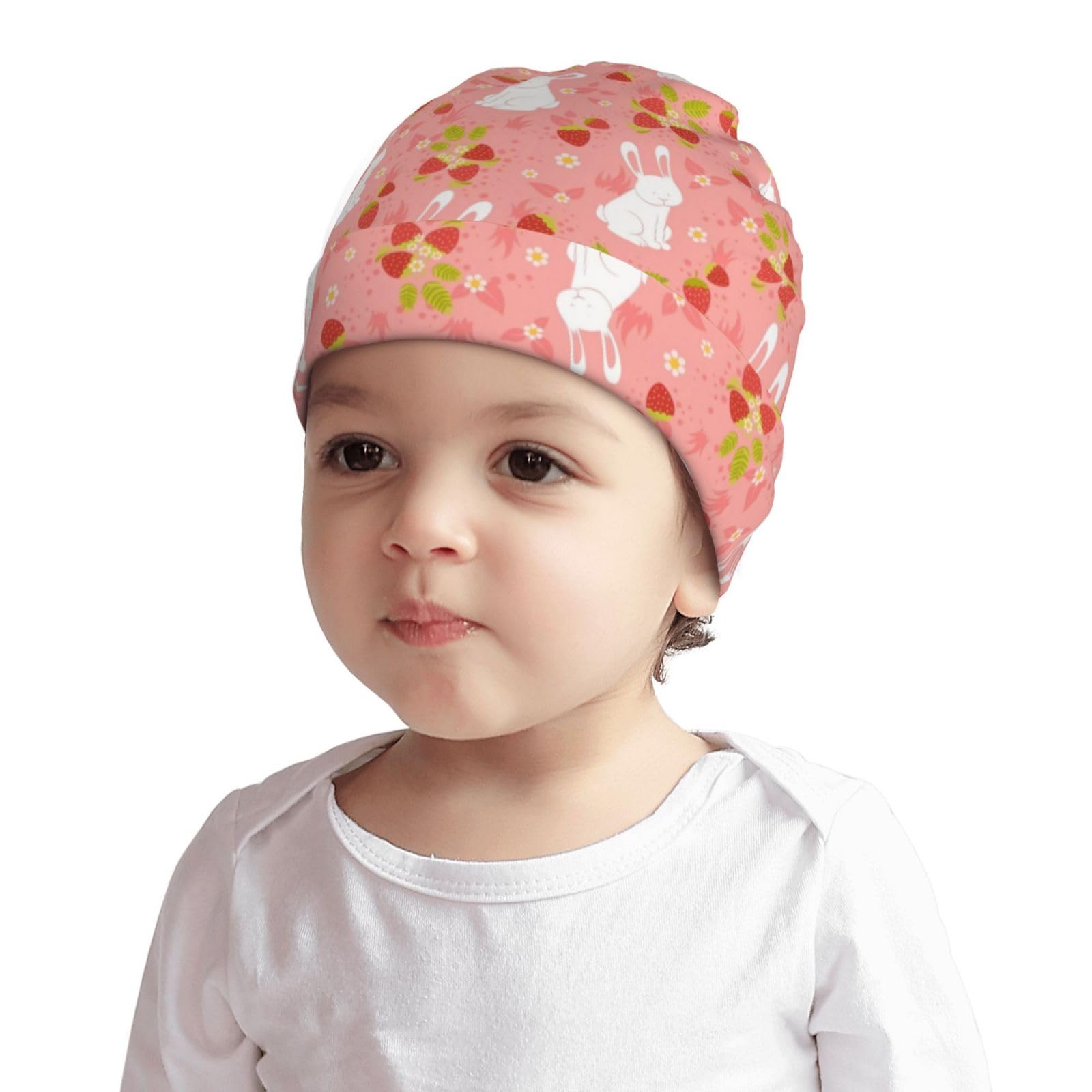 Cute Strawberry and Rabbit Bunny Pattern Kids Beanie Hats Warm Knit Beanie Cap Skull Caps Gifts Decor for Boys Girls