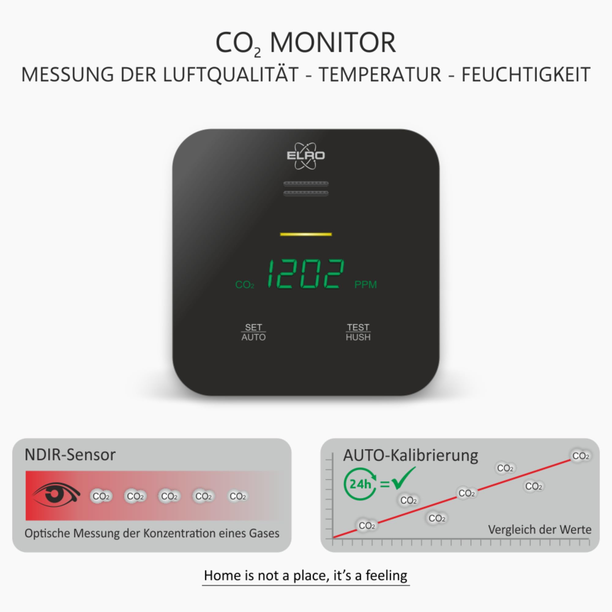 ELRO FCO2400 CO2 Meter - Luftqualitätsmesser mit NDIR Sensor für CO2, Temperatur und Feuchte - mit Selbstkalibrierung