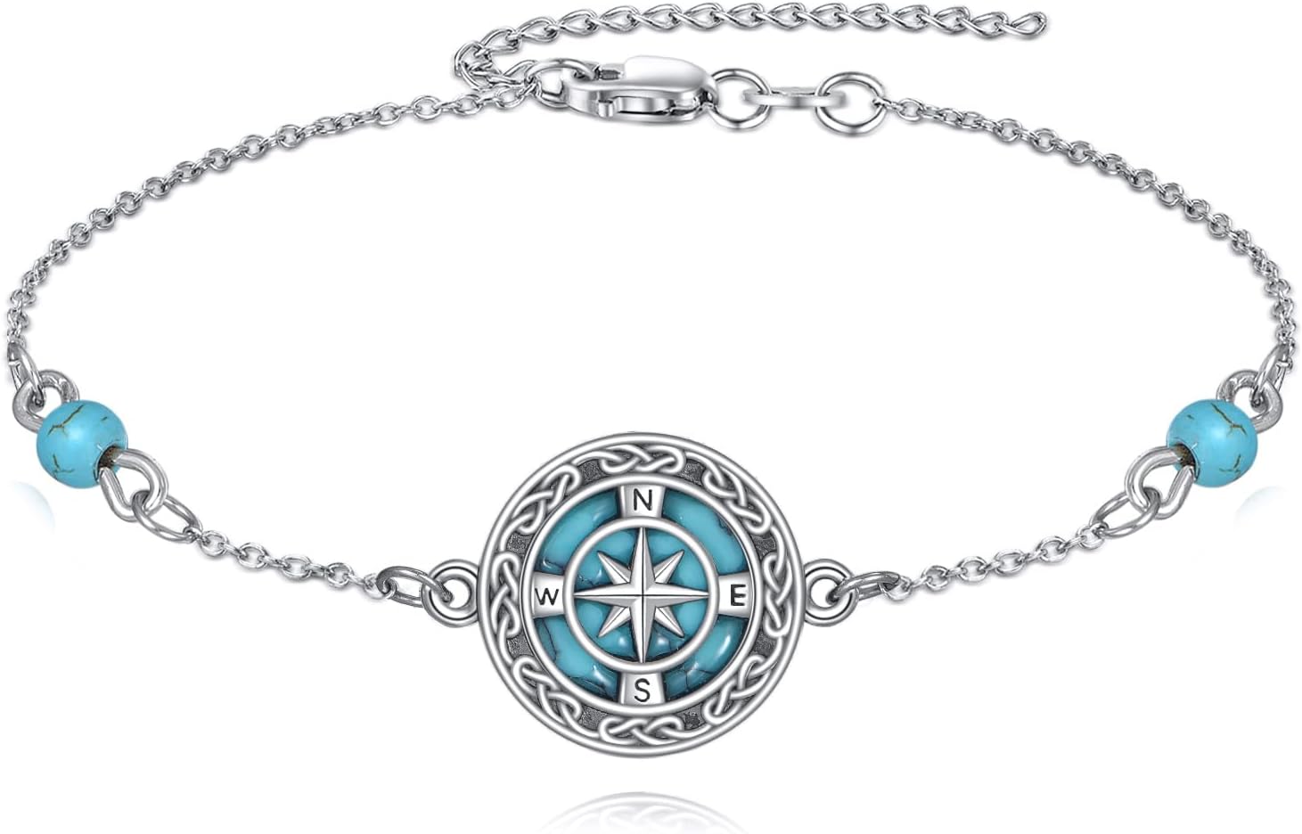 Aihpos Sterling Silver Turquoise Bracelet - Adjustable Turquoise Link Bracelet Gemstone Jewelry for Women Her